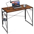 thumbnail image 1 of Gymax Folding Computer Desk Writing Study Desk Home Office w/ 6 Hooks Rustic Brown, 1 of 10