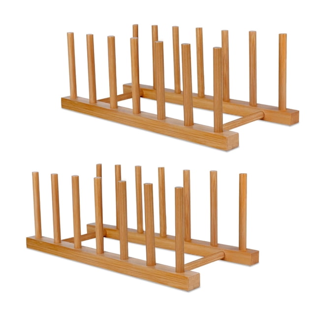 Escurridor de platos de bambú SAMEBUTECO, soporte para platos de madera, 2 unidades