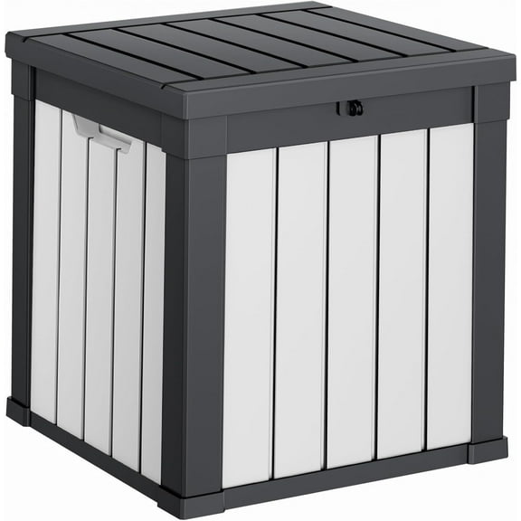 40 Gallon Resin Deck Box, Lockable Patio Outdoor Storage Box for Furniture, Garden Tools and Tools Storage, Waterproof Outside Storage Boxes - Black&White