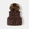 thumbnail image 4 of XEGLSBU Girls Coat Boys Down Vest with Attached Hood Winter Warm Padded Sleeveless Jacket for Kids Outdoor Thermal Insulated Outerwear Cozy Lined Garment Coffee Size 5-6 Years, 4 of 5