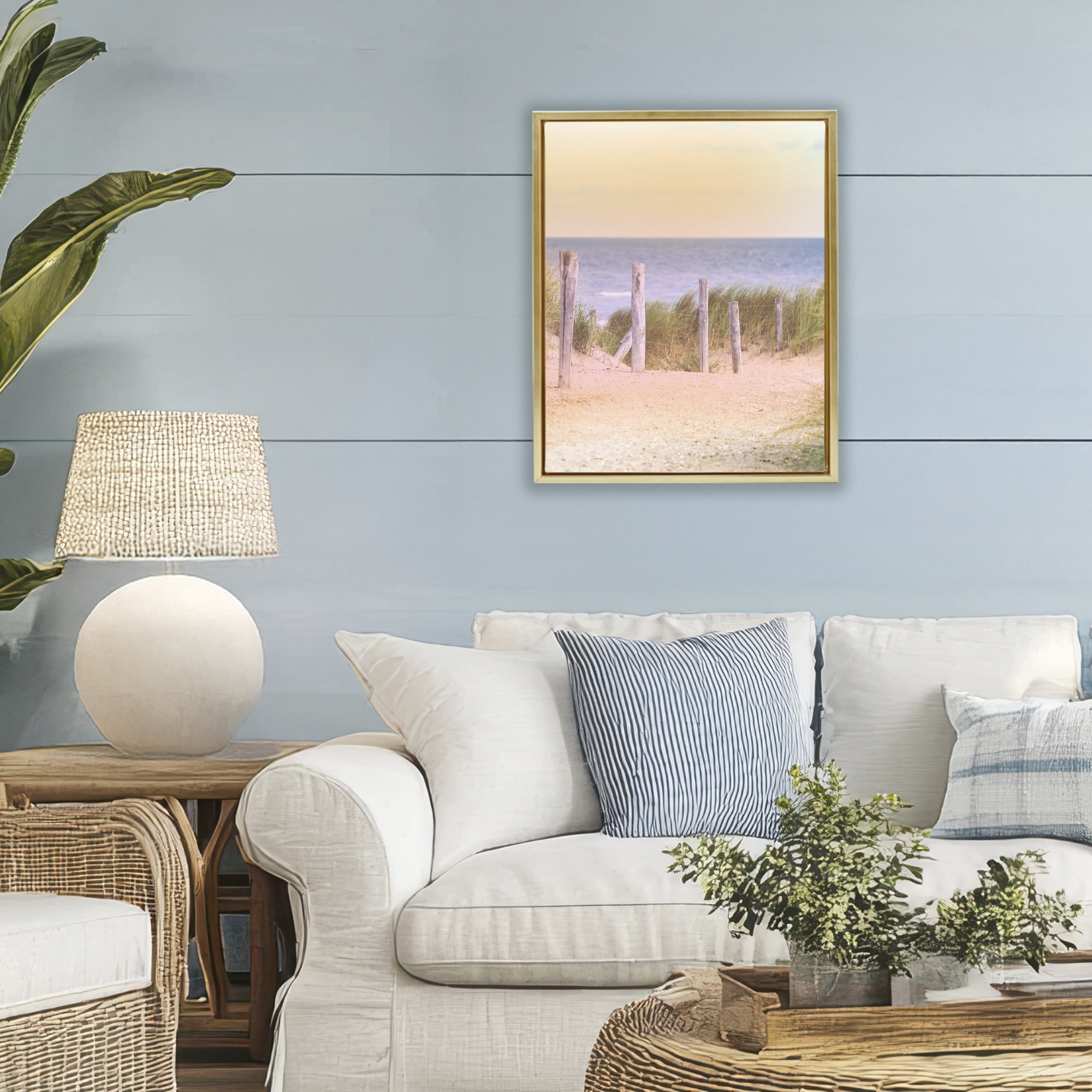 Stupell Industries Carefree Beach Vacation Gold Framed Floater Canvas Wall Art, design by Marcus Prime