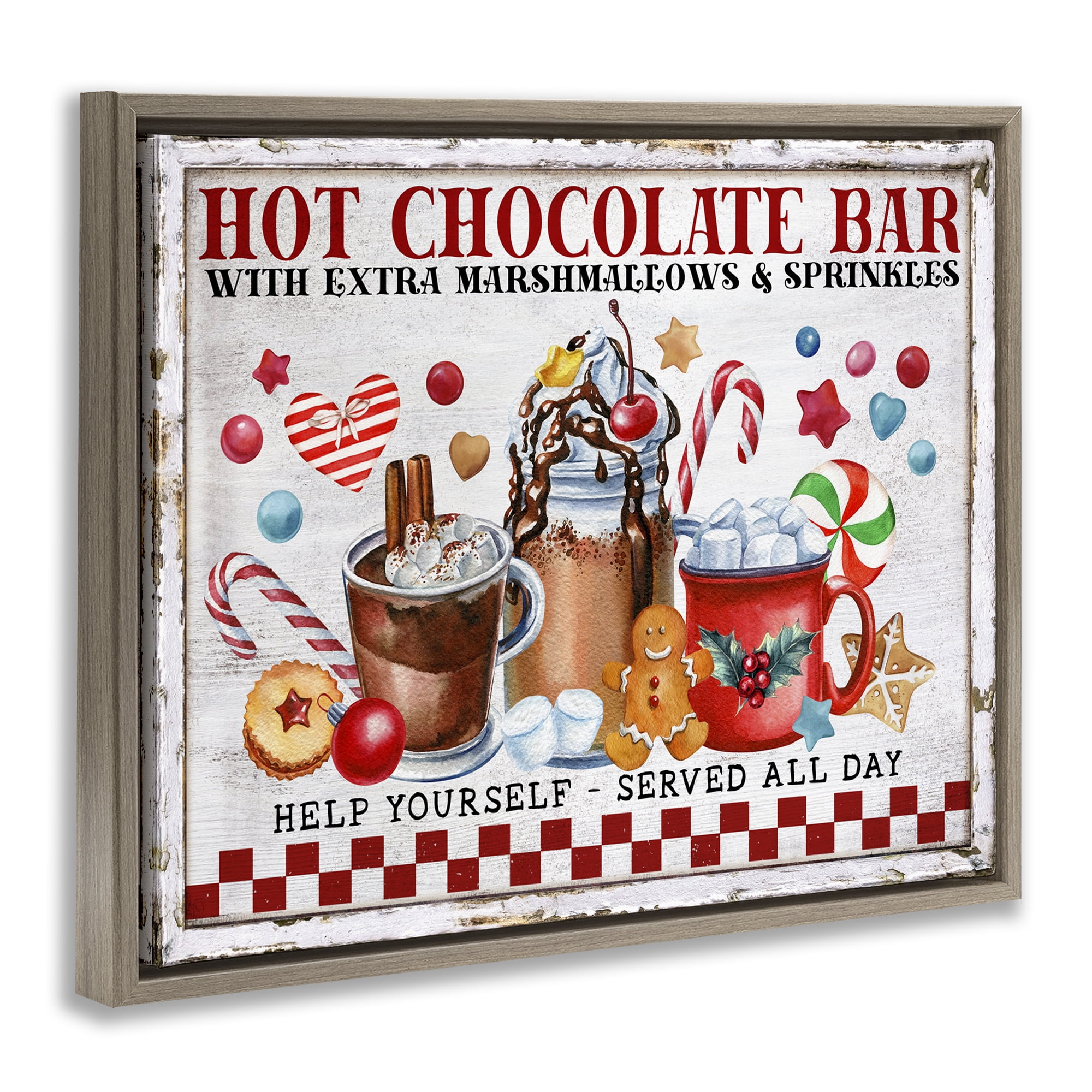 Stupell Industries Hot Chocolate Bar Holiday Painting Brown Floater Framed Canvas Art Prints Wall Art, 31 x 25