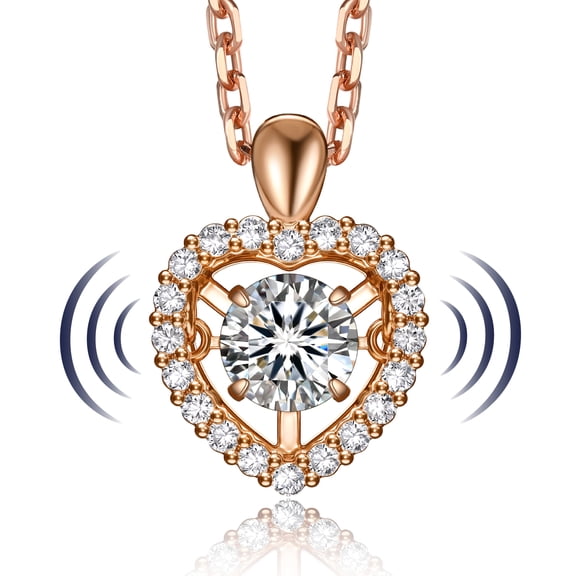 MomentWish Round Cut Simulated Diamond Pendant Necklace Rose Gold Plated Moissanite Dance Necklace for Women