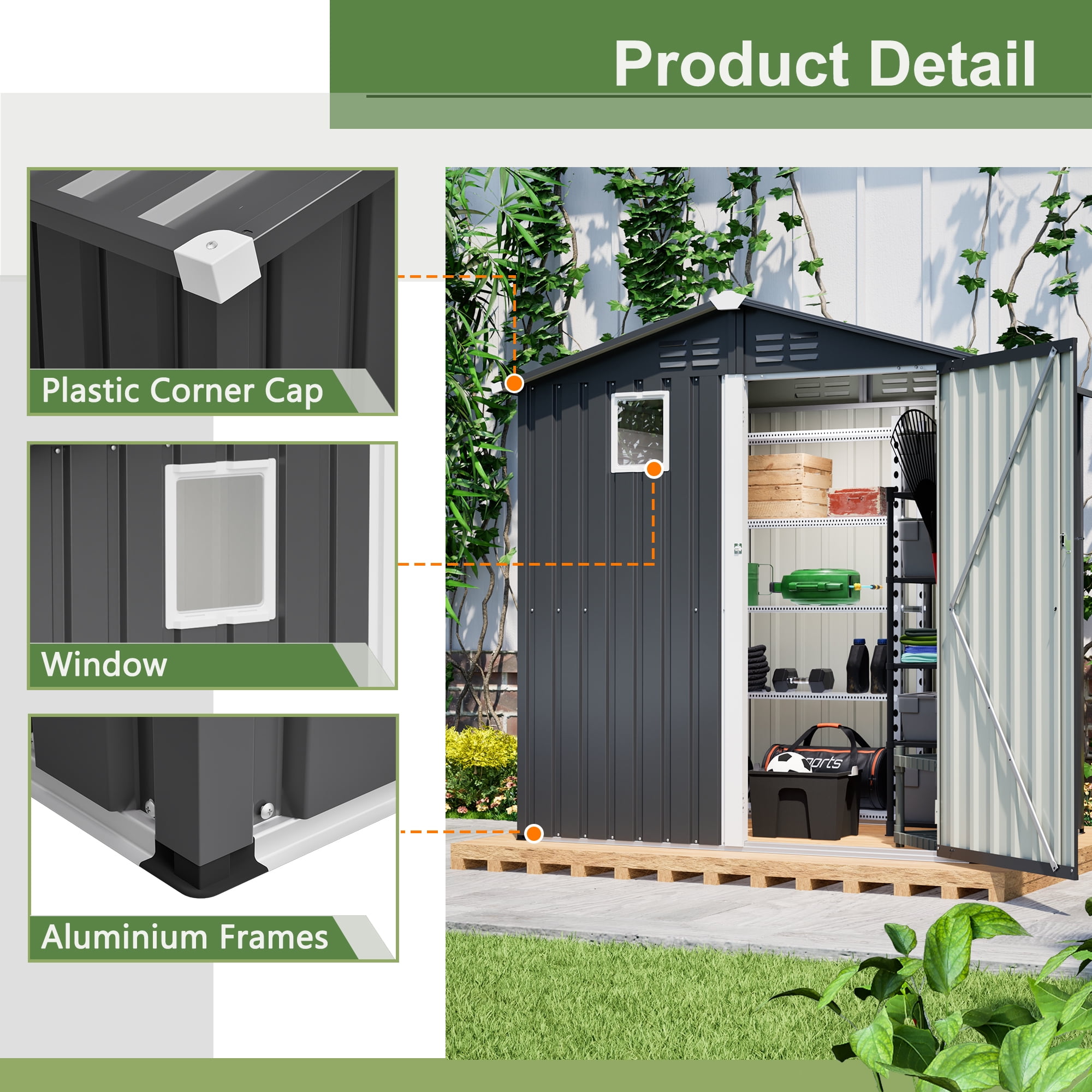 LZBEITEM 6FT x 4FT Outdoor Garden Shed, Metal Storage Shed- Durable Storage with Sloping Roof, Lockable Door, and Ventilation for Backyard Patio