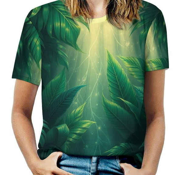 Palm Print T-Shirt O Neck Retro Print Big Size T-Shirts Short Sleeve Tees Womens Pretty Design