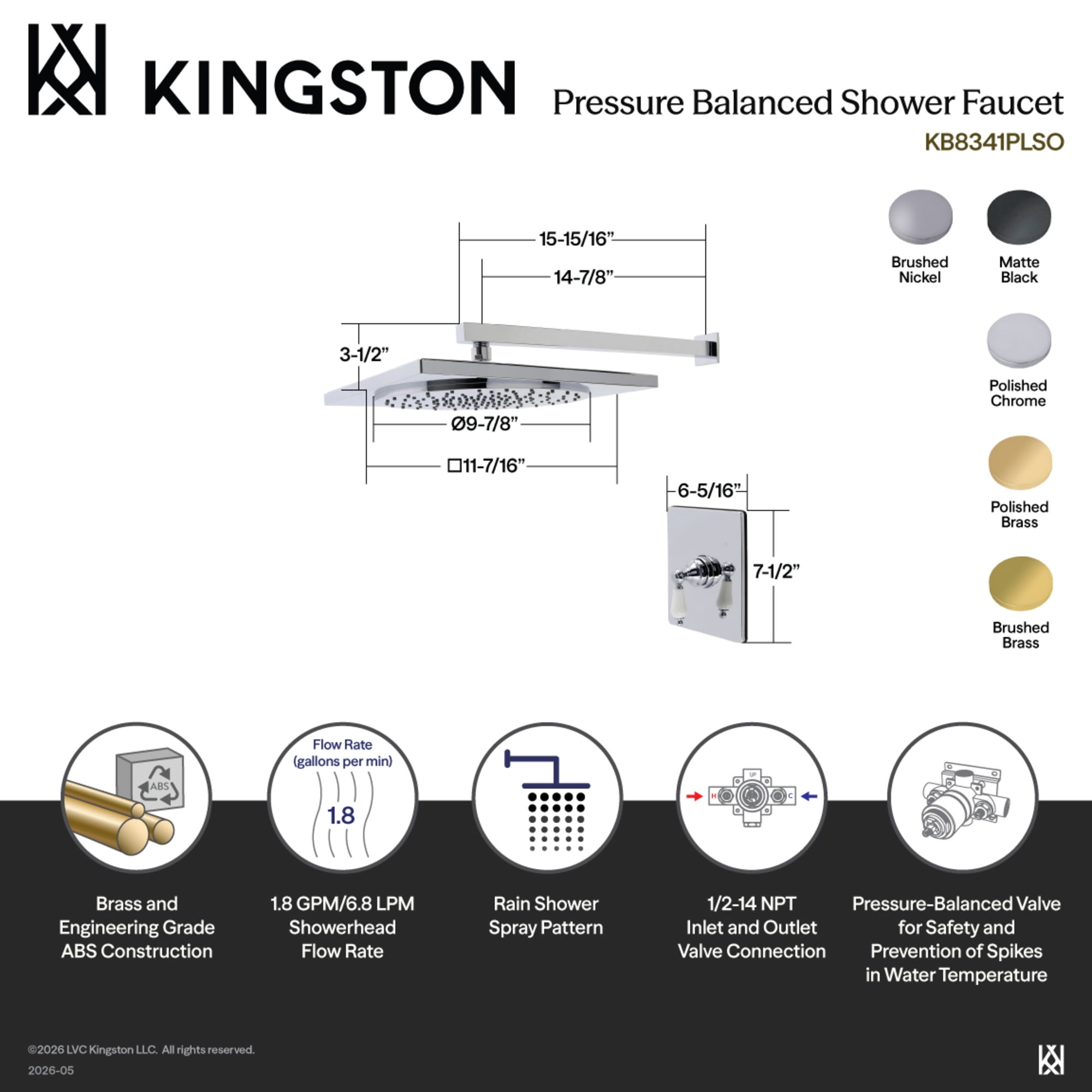Kingston Brass KB8340PLSO Victorian Single-Handle Pressure Balanced Shower Faucet in Matte Black