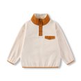 thumbnail image 2 of Kids Fleece Sweatshirt Soft Warm Color Block Half-Button Top Stand Collar for Boys&Girls Cozy Winter Layering Piece,White,140, 2 of 10