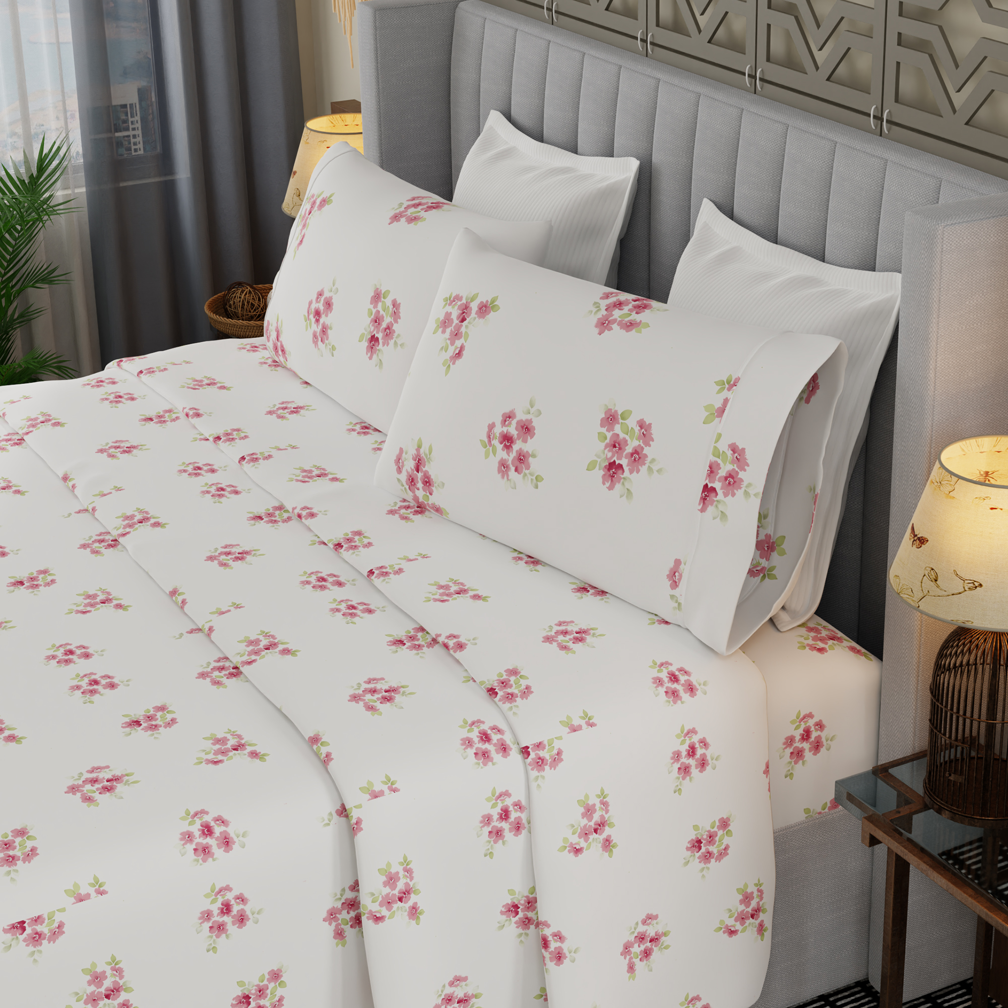 Color Sense 4-Piece Queen Brushed Percale Sheets, Pink Floral photo 7