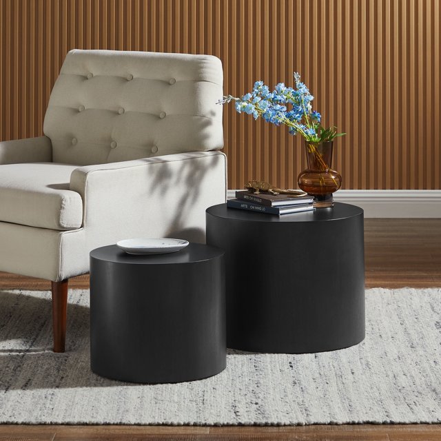 Modway Amani Ensemble de 2 Tables Basses Rondes Gigognes en Noir