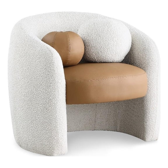 Meridian Furniture Acadia Cream Boucle / Cognac Vegan Leather Accent Chair