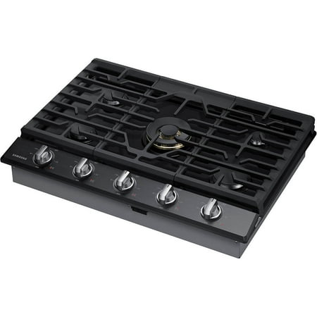 Samsung - 36" Built-In Gas Cooktop with WiFi and Dual Power Brass Burner - Black Stainless Steel