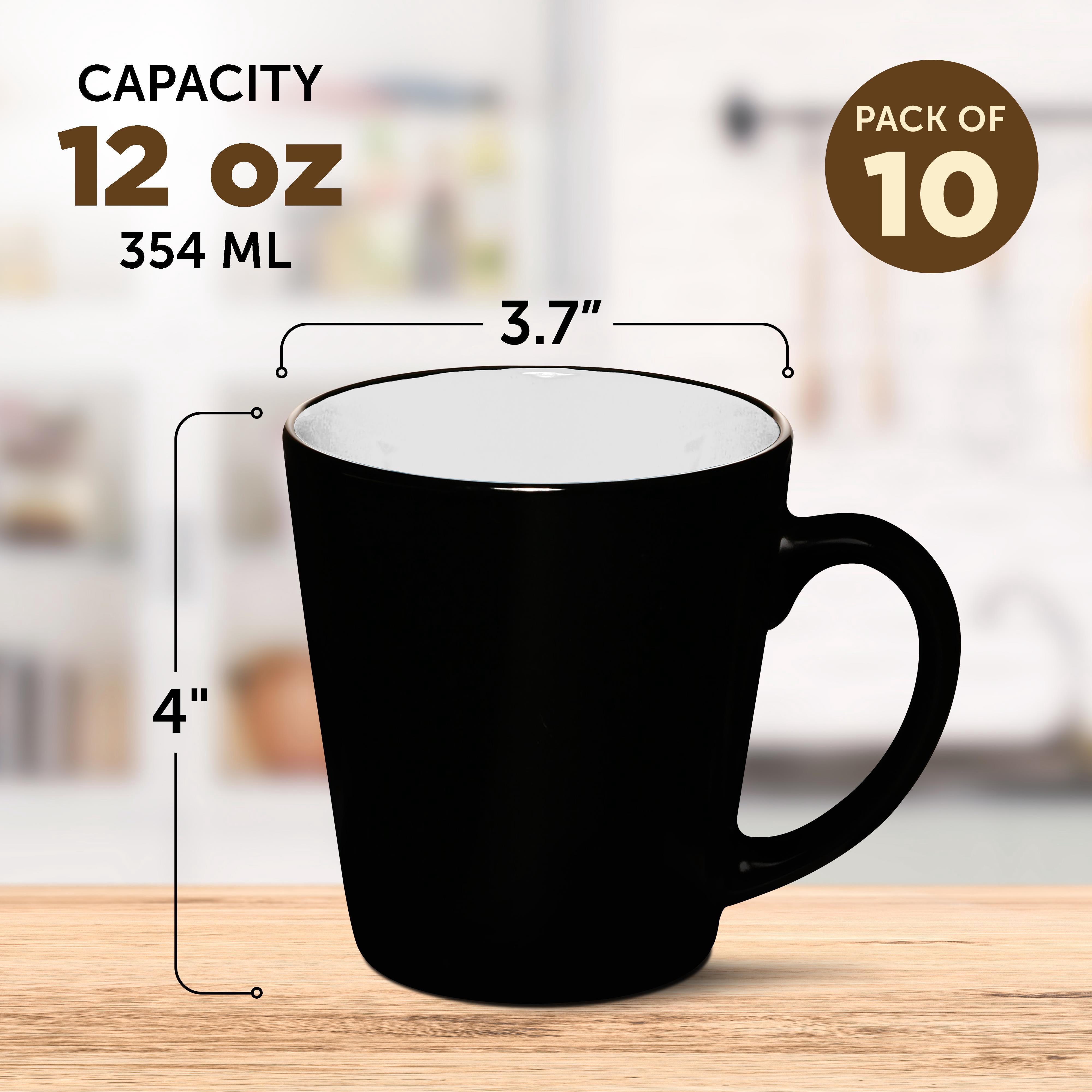 Ceramic Coffee Latte Mugs 12 oz. Set of 10, Bulk Pack - Perfect for Coffee, Tea, Espresso, Hot Cocoa, Other Beverages - White
