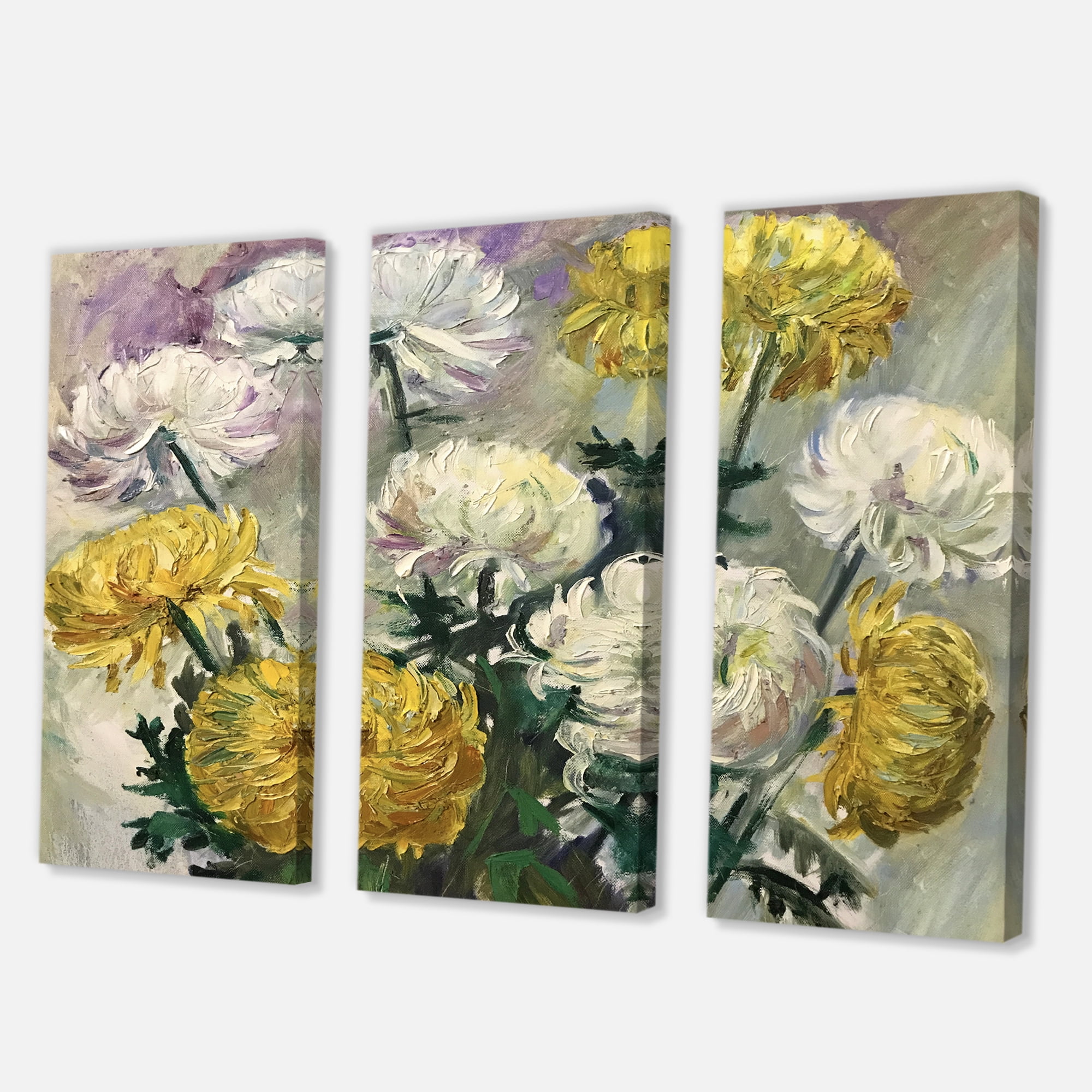 Designart ' Golden and White Daisies ' Traditional Canvas Wall Art Print