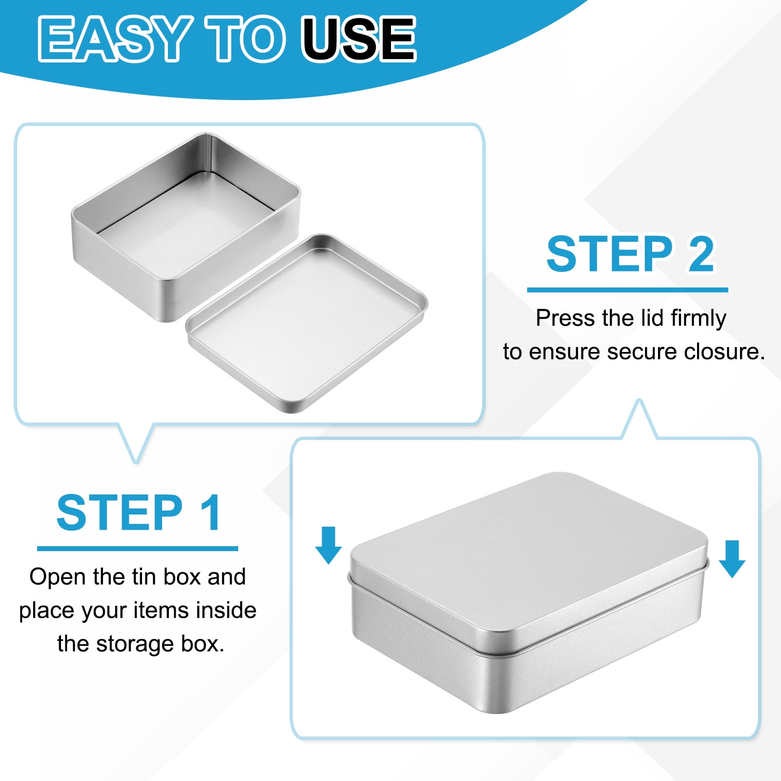 2 Pcs Metal Tin Box, 7.3 x 4.5 x 1.6 Inch Rectangular Storage Tin Box with Lid Portable Tinplate Container for Home Organizer Crafts Gifts Keys Cookies Cards Candles Storage