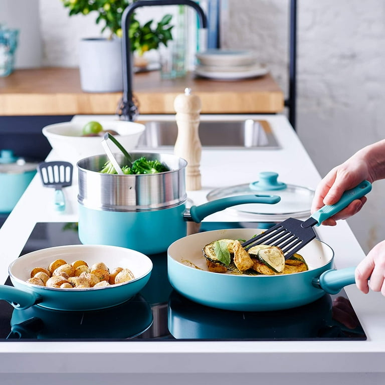  GreenLife Soft Grip Healthy Ceramic Nonstick 16 Piece Kitchen Cookware  Pots and Frying Sauce Pans Set, PFAS-Free, Dishwasher Safe, Turquoise: Home  & Kitchen