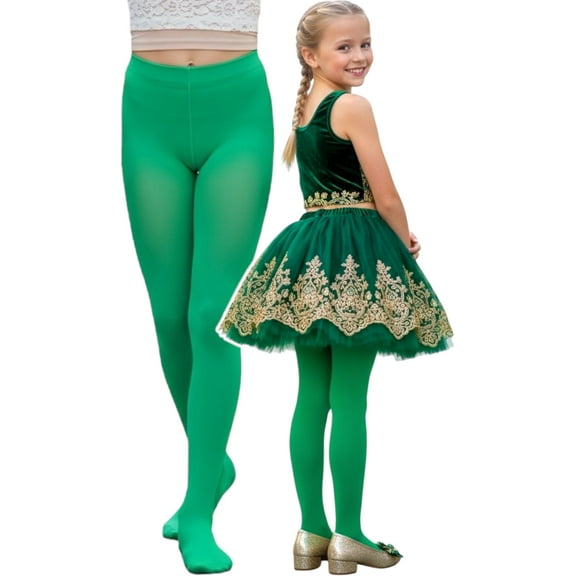 ToBeInStyle Girl's Opaque Tights - Kelly Green - 4-6 Years Old
