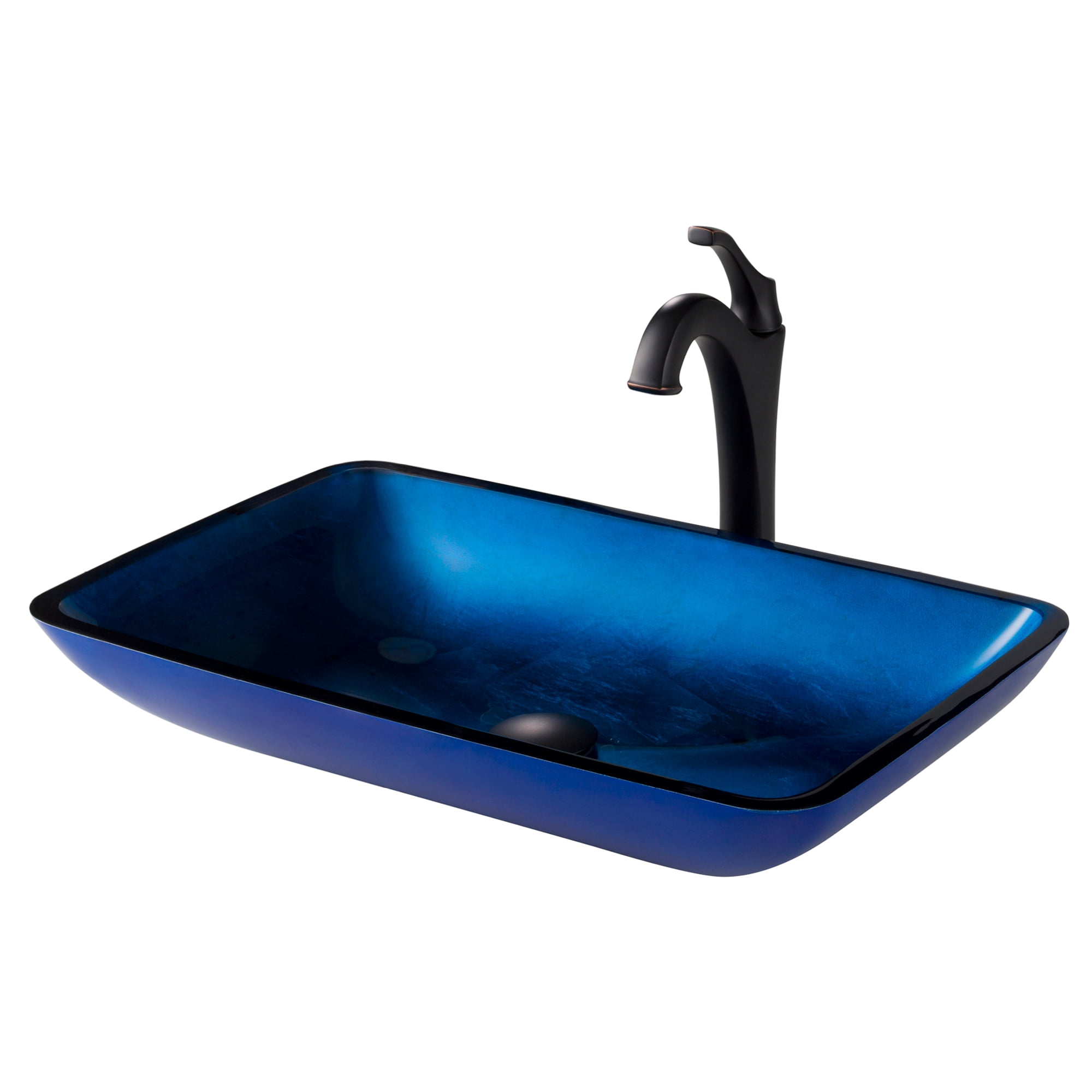KRAUS 22inch Rectangular Blue Glass Bathroom Vessel Sink and Arlo™ Faucet Combo Set with PopUp