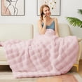 thumbnail image 6 of Pink Faux Fur Throw Blanket for Couch Bubble Cute Soft Warm Comforter Thick Furry Blanket for Sofa Bedroom Cozy Blankets for Women Gift Luxury Blanket for All Seasons 50''x60'', 860gsm, 6 of 7