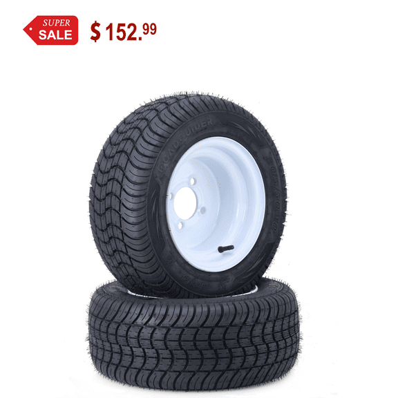 LIBRA Golf Cart Tire Wheel Assembly 205/50-10 4-Ply w/ 4 Lugs on 4" PCD White Wheel, Set 2 -14002