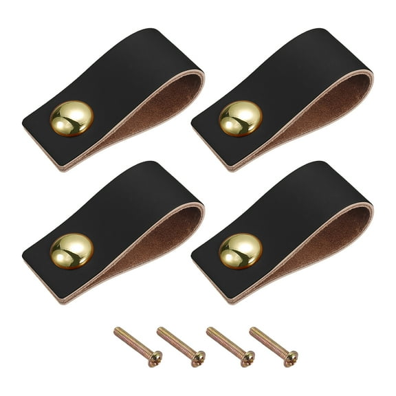 Uxcell Leather Drawer Pulls 2.5" 4Pack Leather Furniture Handles Drawer Knob Pull Black