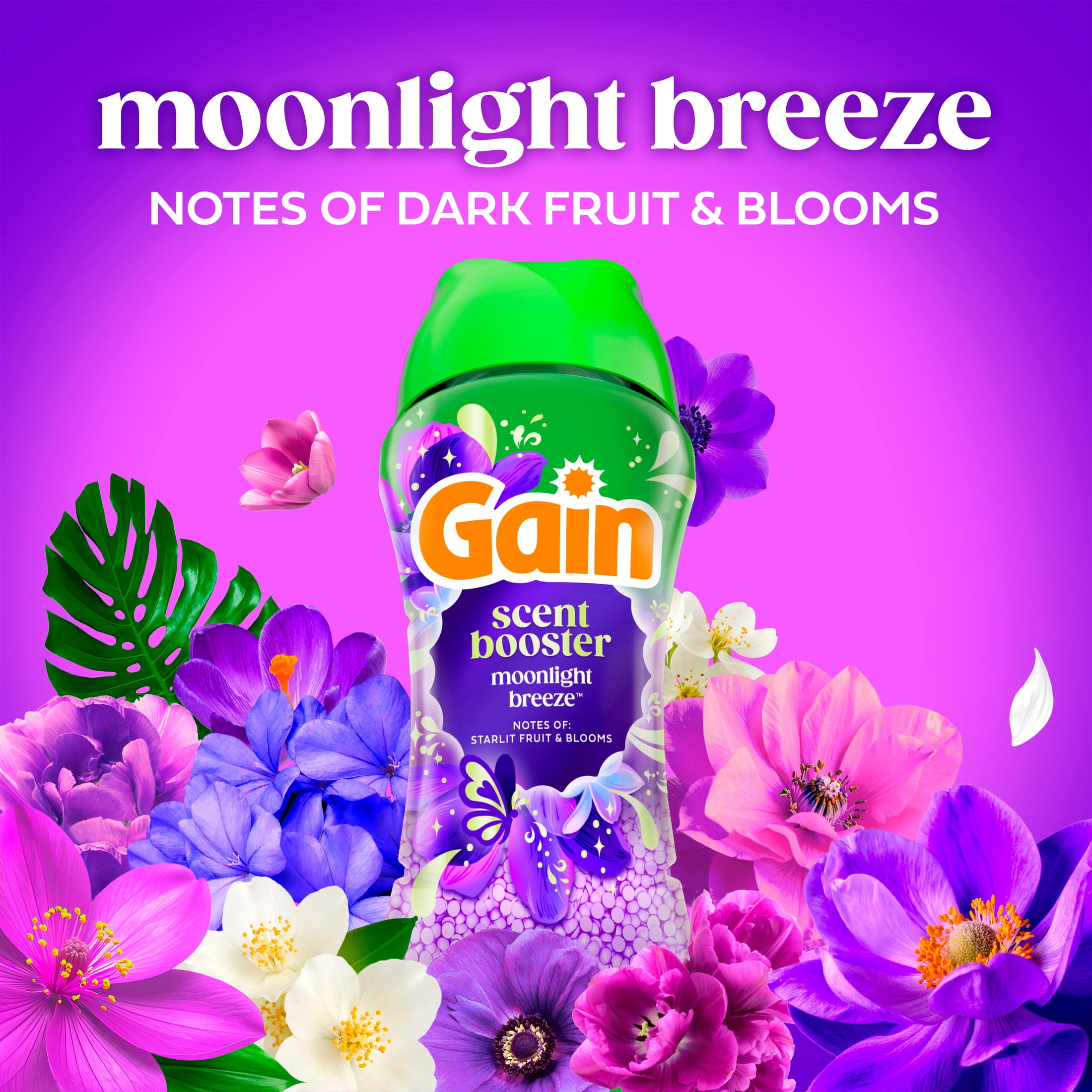 (4 pack) Gain Laundry Scent Beads, Fireworks In-Wash Scent Booster, Moonlight Breeze Scent, 30.1oz