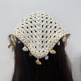 thumbnail image 5 of Head Scarf Gsakboxl Women Crochet Knitted Headscarf With Shell Decor Elegant Summer Headwrap Headbands Hair Accessories Beige, 5 of 8