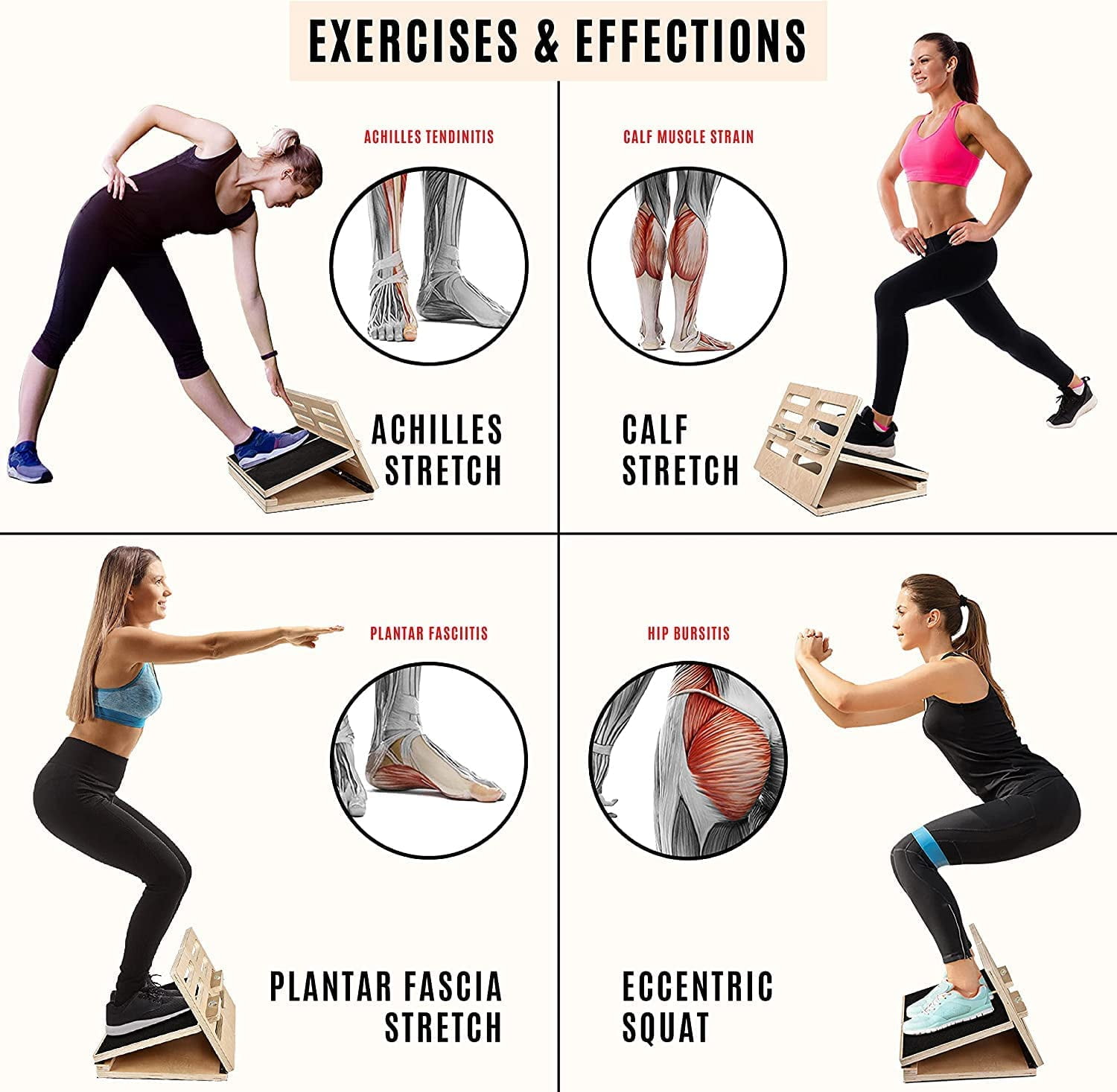 Yes4All Wooden Slant Board - 4 Incline Level: 10, 20, 30 & 40 degree