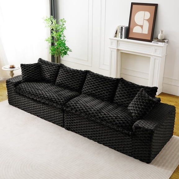 120" Modular Sectional Sofa, Comfy Cloud Couch with 4 Pillows, Flexible Arrangement, Boneless Loveseat Sofa with Wide Armrestfor Apartment, Living Room, Office, Black