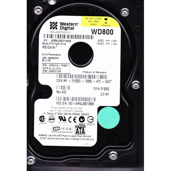 WD800JD-75HKA1, DCM HSBACTJAB, Western Digital 80GB SATA 3.5 Hard Drive