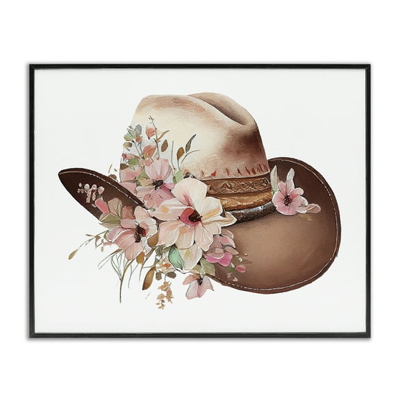 Stupell Industries Pink Floral Cowboy Hat Plants & Flowers Painting Black Framed Art Print Wall Art, 14 x 11