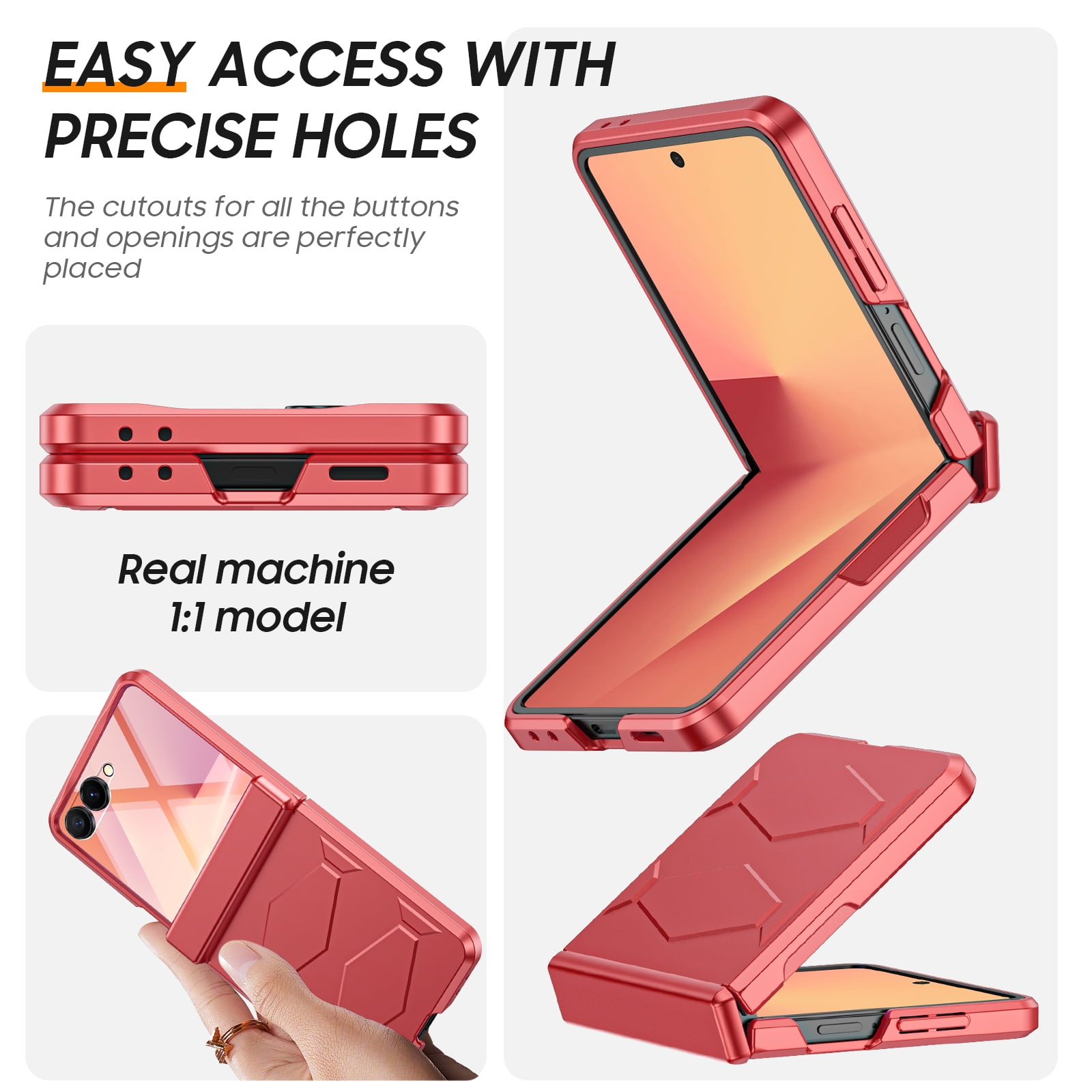 Vizvera for Samsung Galaxy Z Flip 7 Case with Hinge Cover,Built-in Screen Protector Shockproof All-Inclusive Smartphone Cover Wireless Charging-Rose Red