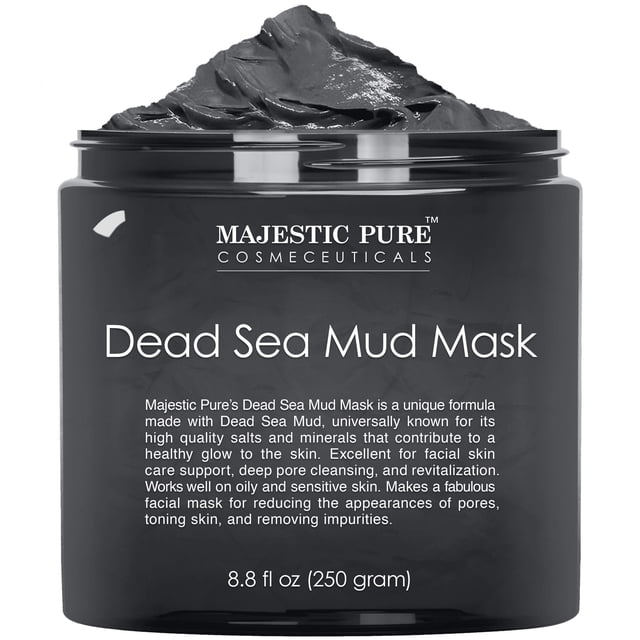 MAJESTIC PURE Mascarilla de barro del Mar Muerto para rostro y cuerpo - Cuidado natural de la piel para mujeres y hombres - La mejor arcilla limpiadora facial para puntos negros, acné y poros - 8.8 fl