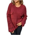 thumbnail image 3 of Women's Striped Patchwork Knitted Sweater Long Sleeve Crewneck Top Casual Loose Fit Soft Yarn Knit for Daily Wear Loungewear Vacation Fashion Essential Gift for Ladies | Sopatenor,Wine XL, 3 of 9