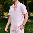 thumbnail image 5 of Mens Polo Shirt Solid Color Stand Collar T Shirt Long Placket Button Knit Summer Top Pink M, 5 of 9