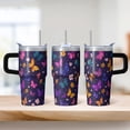 thumbnail image 2 of Butterfly 20 oz Stainless Steel Tumbler with Handle and Straw – Insulated Travel Cup with Sliding Lid, 360° Full Wrap Printed Mug for Home, Outdoor & Sports Use, Spring, 2 of 6