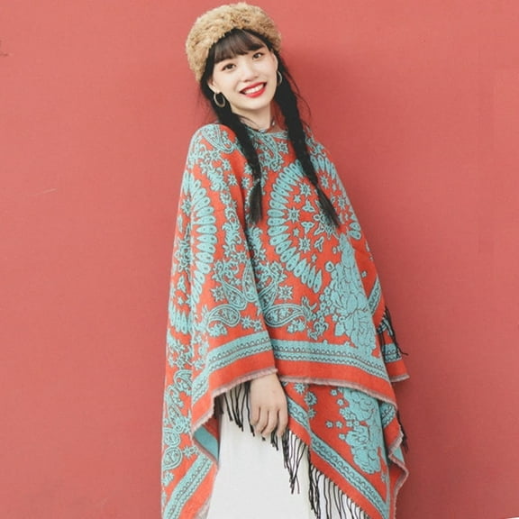 Zhuge Women's Shawl Wraps Open Front Poncho Cape Oversized Sweaters Casual Cardigan Shawls for Fall Winter，Flower