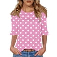 thumbnail image 2 of Women's Polka Dot Bubble Sleeve Tops Under $10 Casual Printed Short Sleeve Round Neck Blouse Fashionable And Comfortable Top, 2 of 7