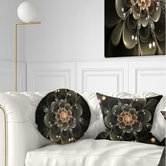 Designart Perfect Shiny Fractal Flower in Dark Brown - Floral Throw Pillow - 12x20