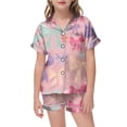 thumbnail image 1 of Pyjama en Satin pour Filles Imprimé Manches Courtes Ensemble de Pyjama à Boutons pour Filles Tenue d'Intérieur Classique Pyjama Garçon Tout-Petit Garçons Filles Mode, 1 of 4
