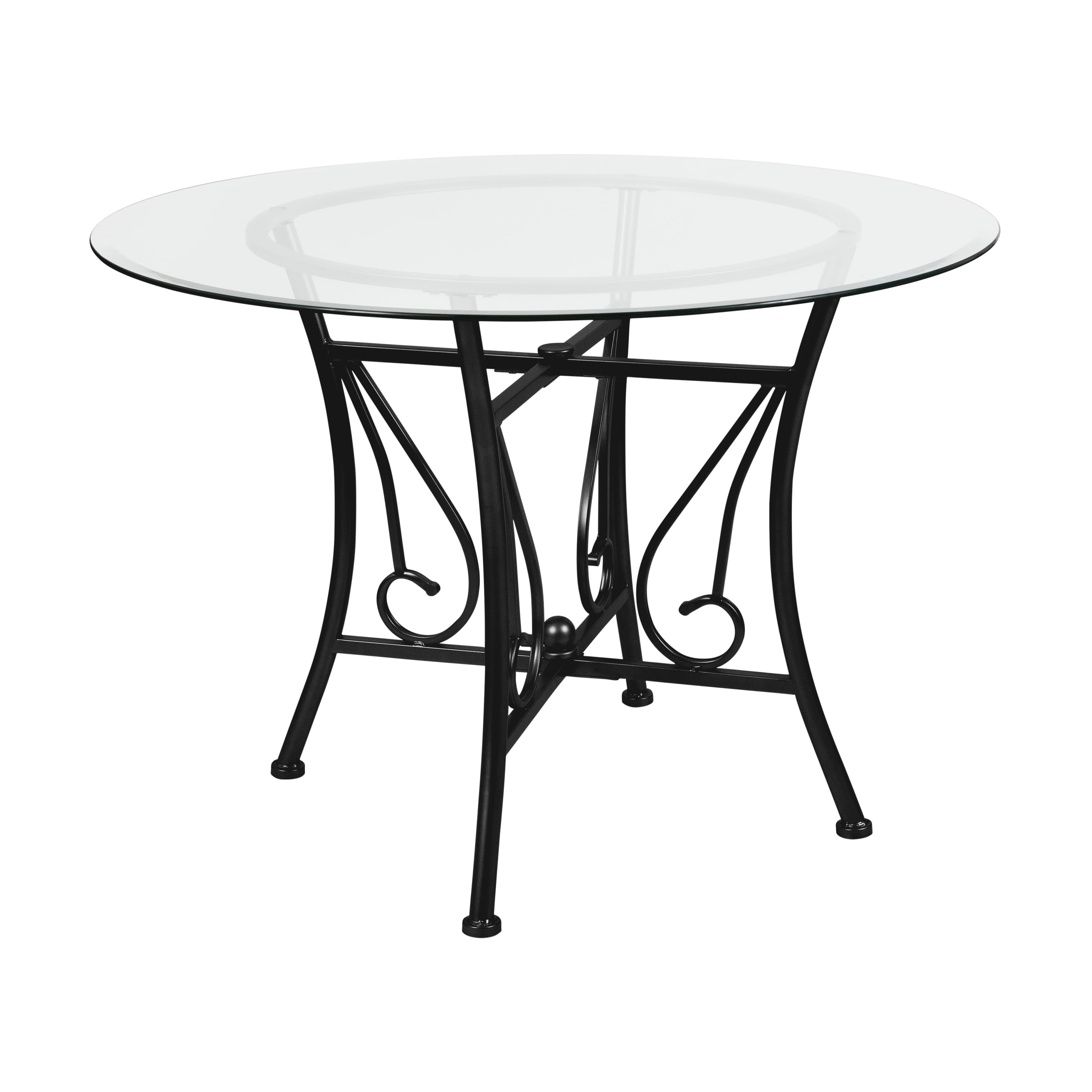 Flash Furniture Princeton 42 Round, Round Glass Dining Table Metal Base