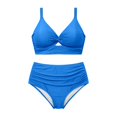 thumbnail image 5 of Women Plus Size Two Piece Set Swimwear Sleeveless Bikini Set Solid Color Camis Top Comfortable Fit Beachwear Light Blue,Xl, 5 of 5