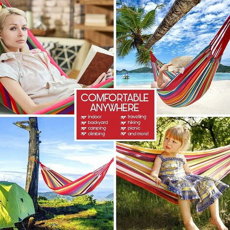 Parachute Portable Canvas Hammock Cotton Breathable Garden Hammock Portable Travel Camping For Double Max Load 300 Kg Multicolor 2 Person, Red