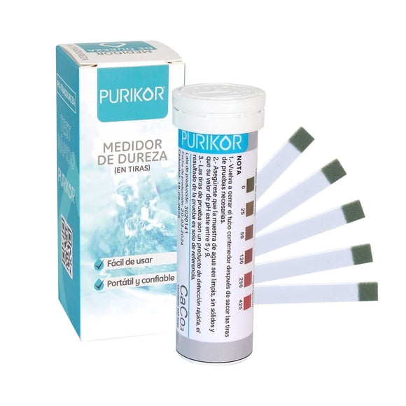 Kit medidor de dureza en el agua en 100 tiras reactivas Purikor PK-TIRASDUREZA
