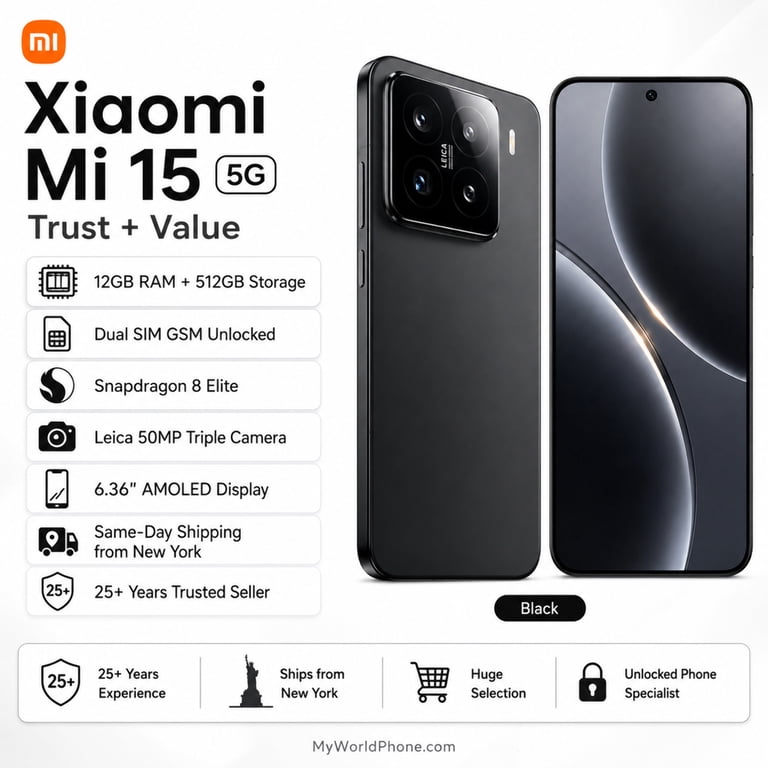 Xiaomi Mi 15 5G 512GB ROM 12GB RAM Dual SIM GSM Unlocked - Black