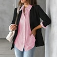 thumbnail image 5 of RYRJJ Womens Button Down Shirts Striped Classic Long Sleeve Collared Office Work Blouses Tops with Pocket(Pink,L), 5 of 8