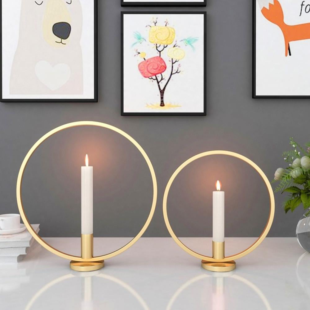 Metal Candle Holder Geometric Round Candlestick Wall Mounted Crafts Home Decor 