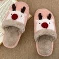 thumbnail image 3 of Pantuflas De Interior Peludas Zapatillas navideñas de piel esponjosa Alce de dibujos animados Lindos artículos para el hogar (Rosa 36-37), 3 of 7