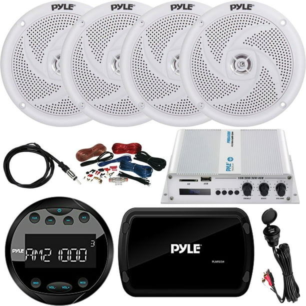 Pyle Bluetooth Marine Weatherproof Stereo AM/FM USB Receiver System, 4x