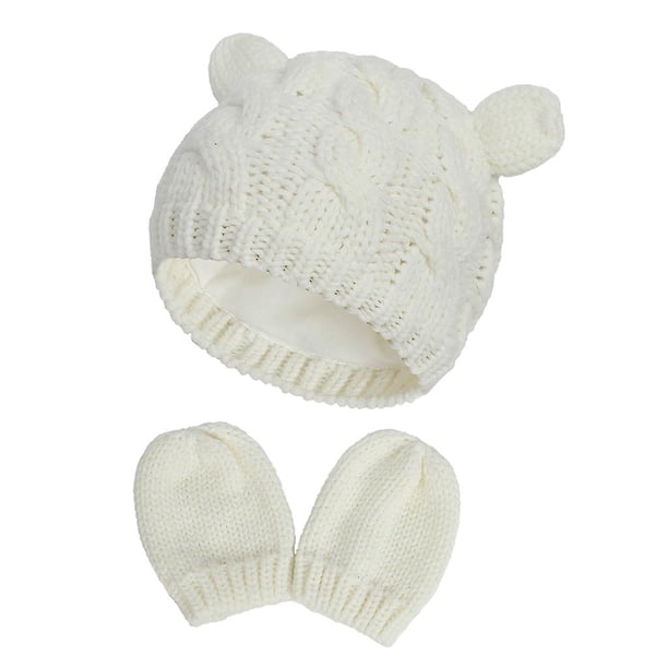 S Gorro de punto de algodón Gorro cálido de invierno para niños y niñas Gorros con pompones dobles Guantes
