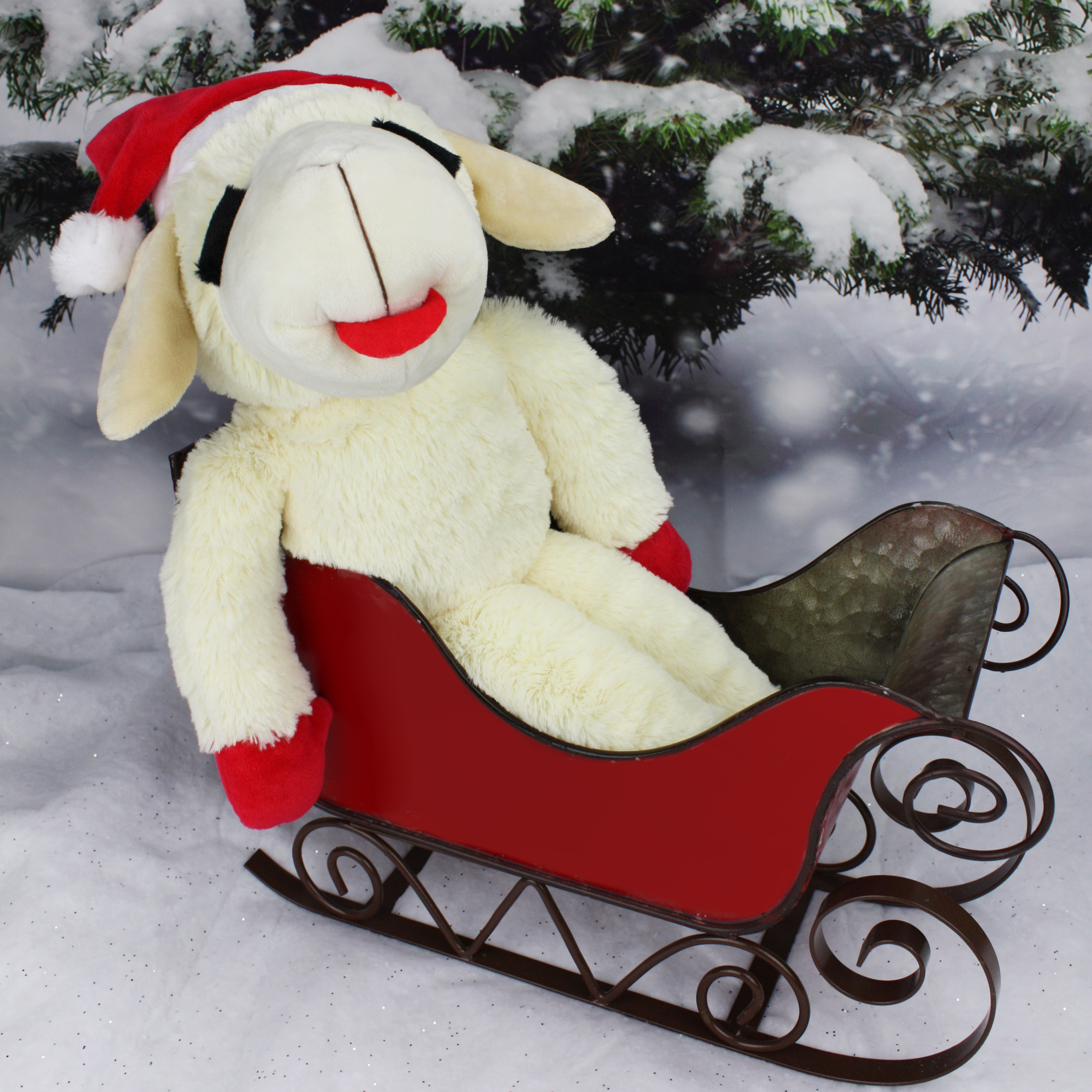Multipet Jumbo Holiday Lamb Chop, Plush Dog Toy, White with Red Paws and Santa Hat, Squeaker, 19 inches
